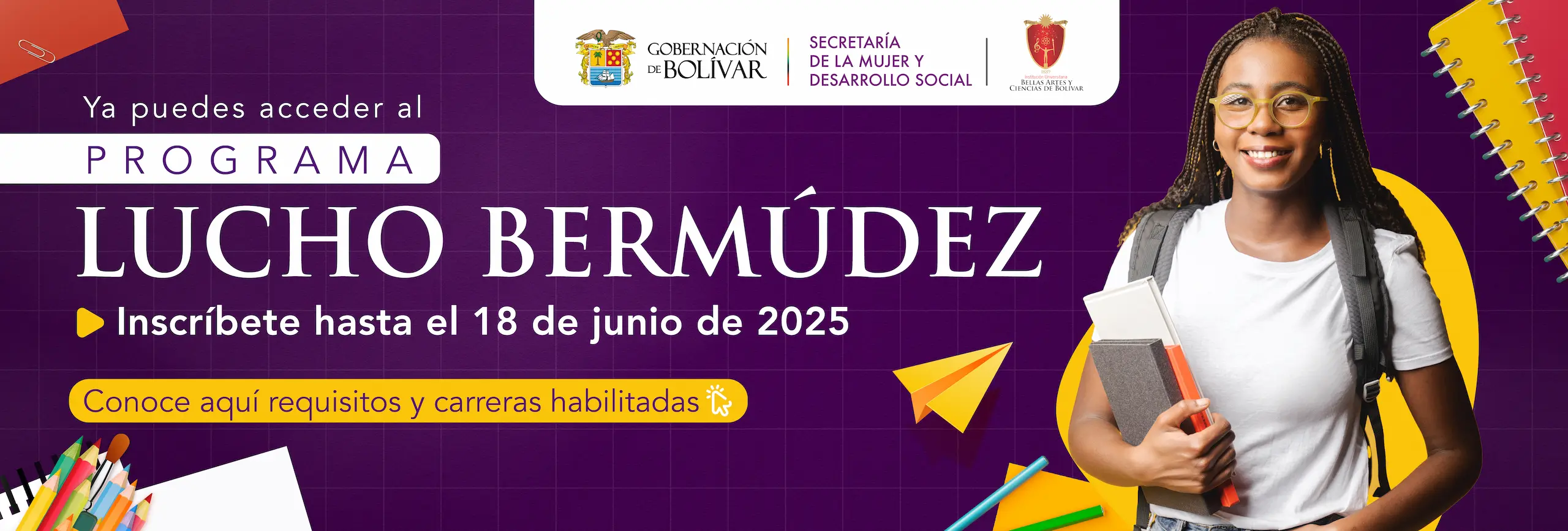 Banner Informativo sobre el programa de becas Lucho Bermúdez
