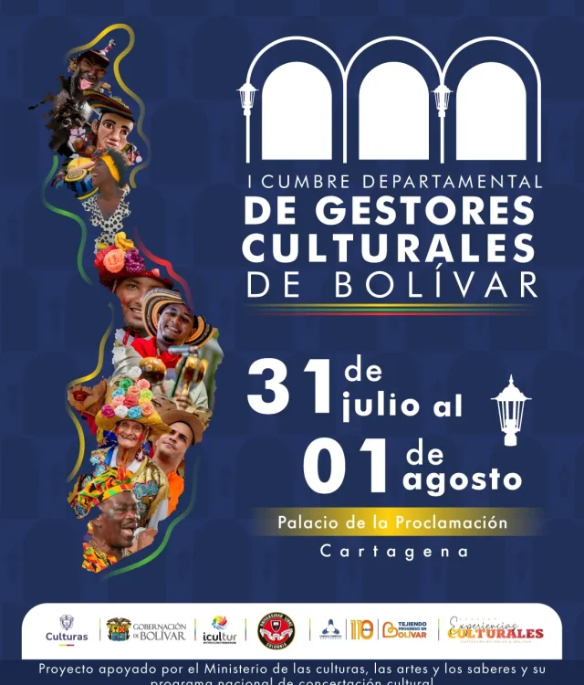 Banner de invitación a la Convocatoria I Cumbre de Gestores Culturales de Bolívar del 31 de Julio al 1 de Agosto