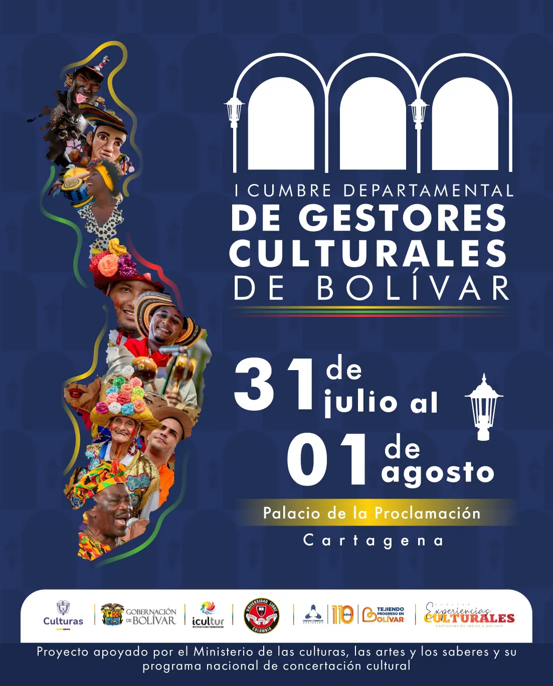 Banner de invitación a la Convocatoria I Cumbre de Gestores Culturales de Bolívar del 31 de Julio al 1 de Agosto