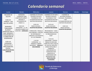 AGENDA ACTIVIDADES DE ABRIL 27 AL 01 DE MAYO DE 2026