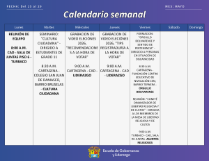 AGENDA ACTIVIDADES DE 25 AL 29 DE MAYO DE 2026
